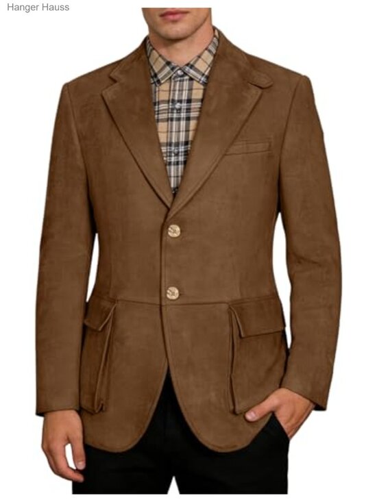 Other - Men's Suede Notch Lapel Two Button Sport Coat Blazer Casual Western Wedding